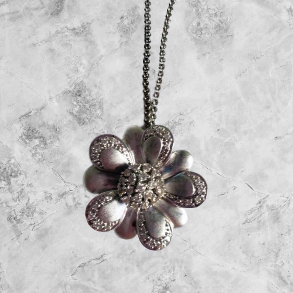 .25TW Diamond Sterling Silver 18" Flower Cluster Pendant